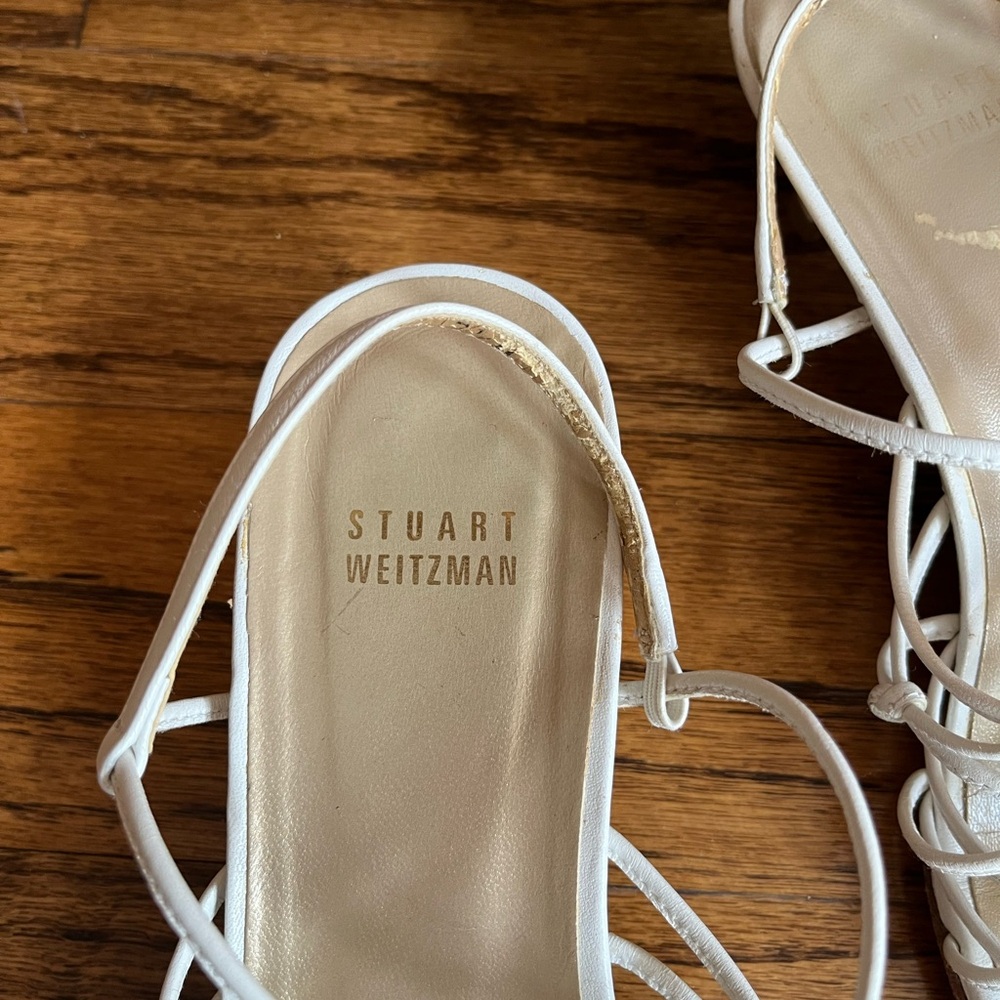 Stuart Weitzman Leather Knotted Cage Sandals, White, 7W - Picture 8 of 10